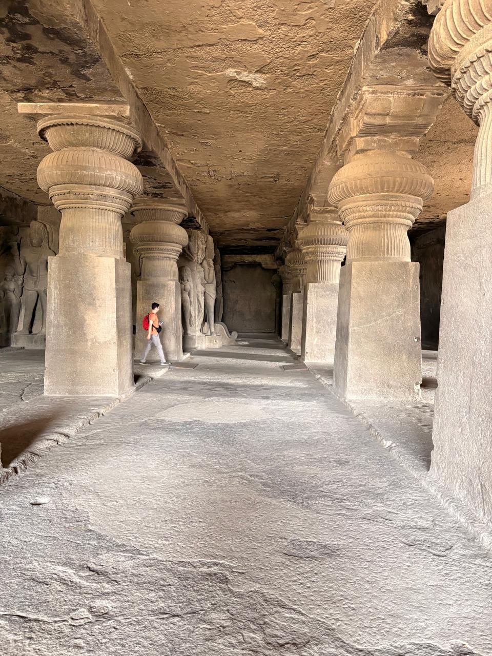 Pillared hall at the Ellora caves