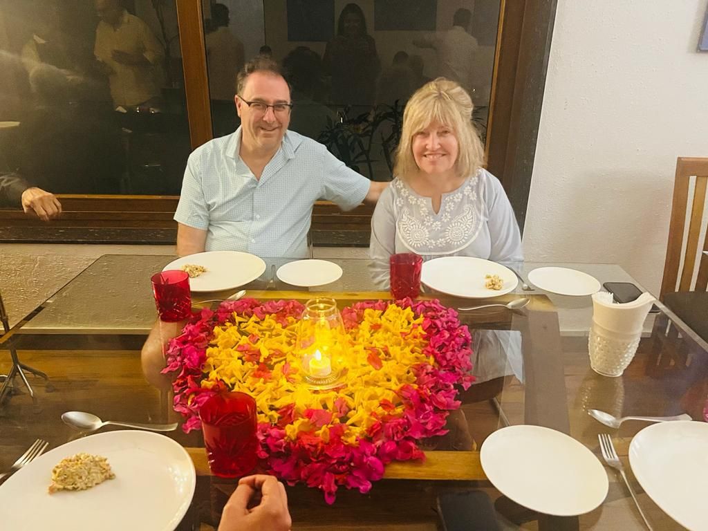 Dinner table with flower decoration