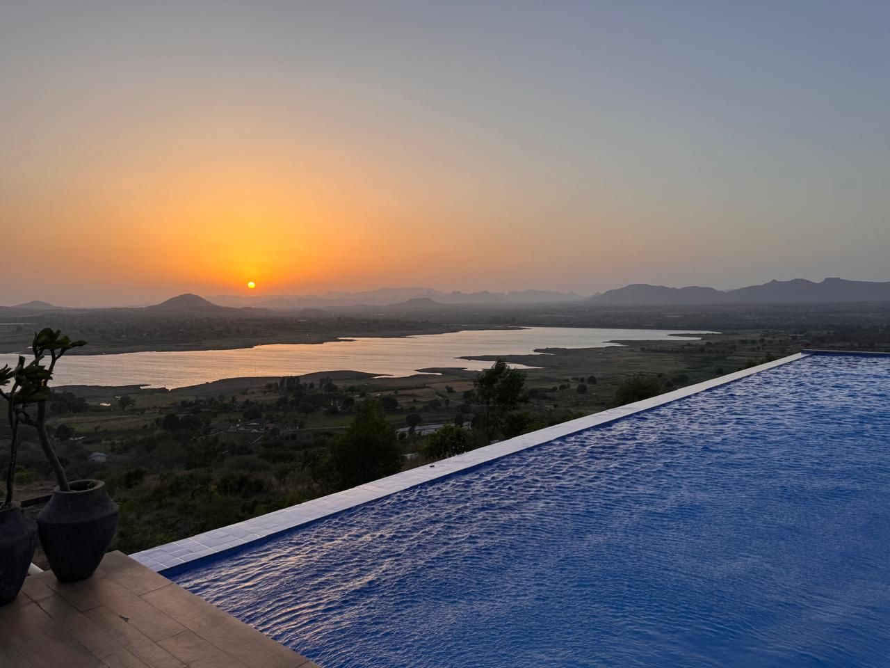 Villa pool at sunset